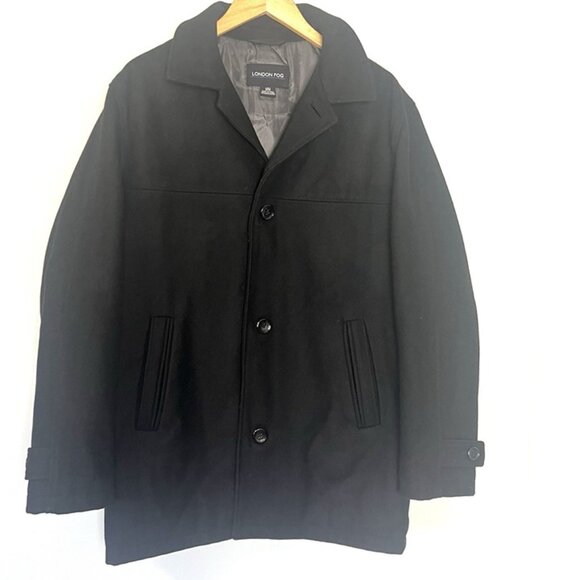 Men’s London Fog Wool Blend Black Pea Coat Sz M Jacket Academia Preppy Capsule - Picture 1 of 11